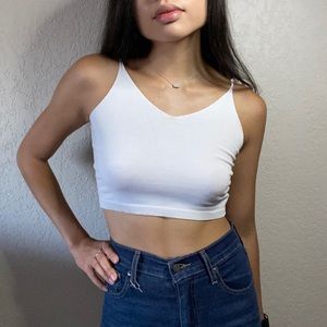 White Cropped V-Neck Top